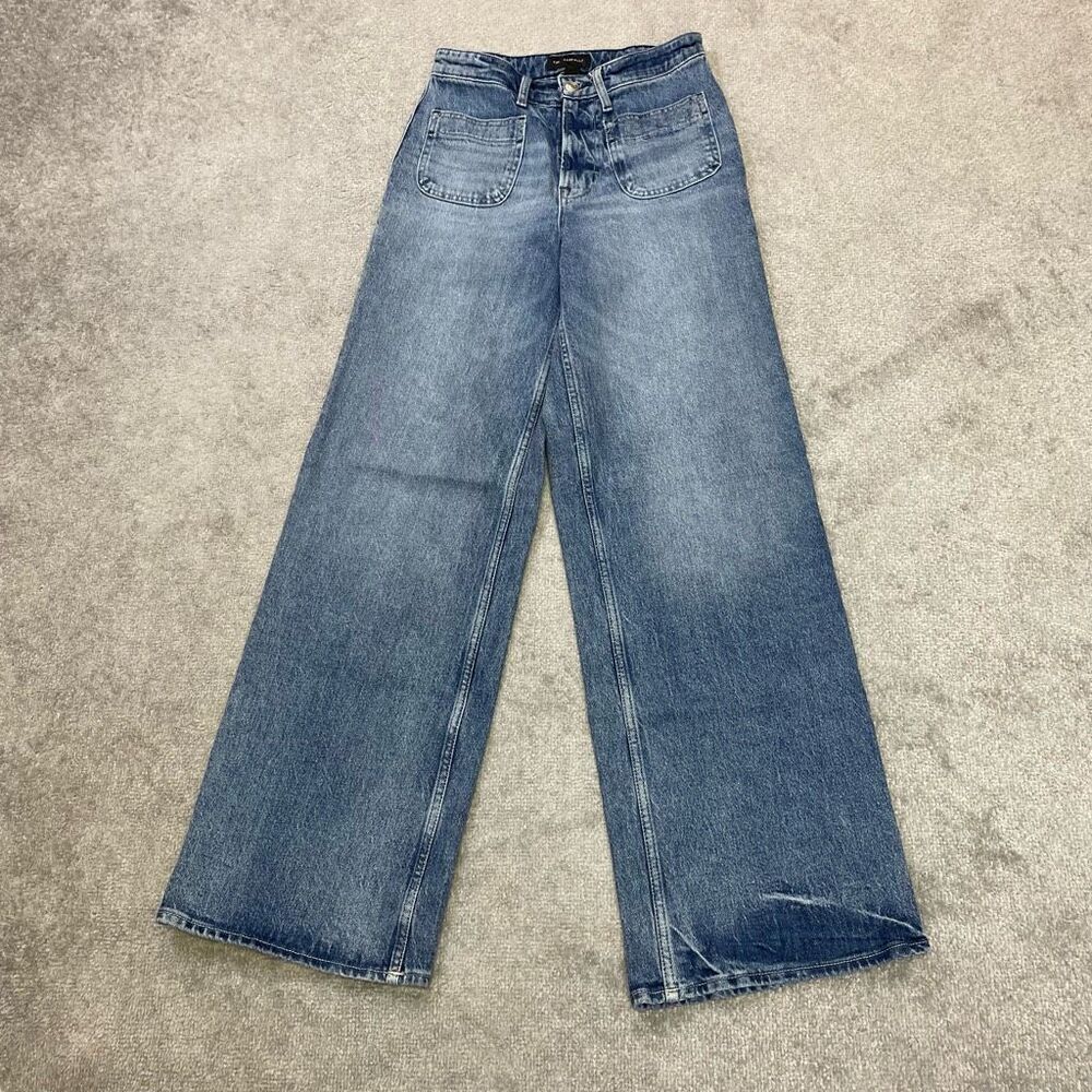 Free Assembly Womens High Rise Patch Pockets Wide Leg Denim Jeans Blue Size 2